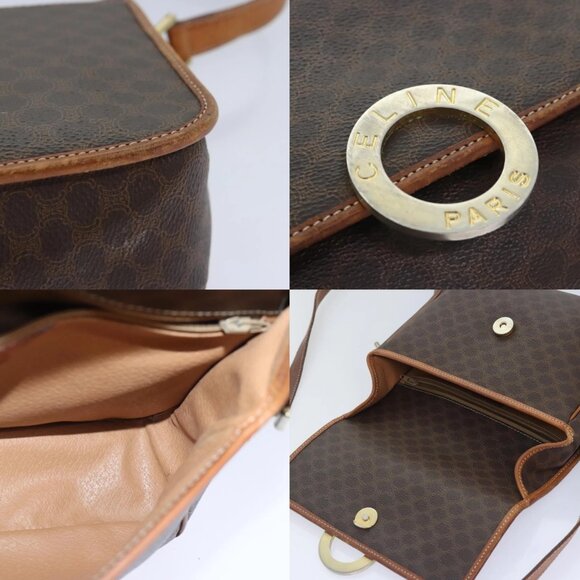 CELINE Macadam Canvas Shoulder Bag PVC Leather Brown Gold Auth 93829 - Picture 12 of 14
